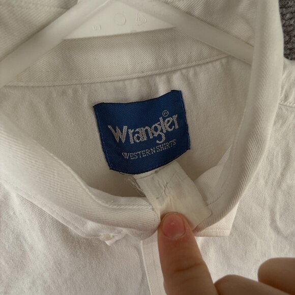 VTG Wrangler Short Sleeve Men Button Up Shirt Adult Western White Woven Solid L - Picture 8 of 13